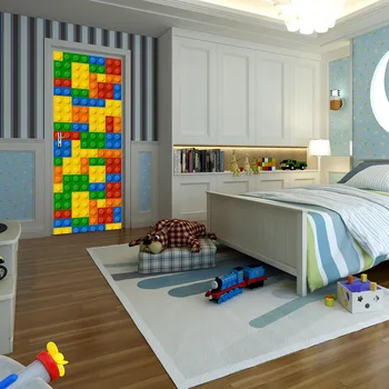 

Lego Pattern Colors 3D Door/Wall Sticker Waterproof Living Room Bedroom Door Wallpaper Self Adhesive Art Wall Decals Imitation