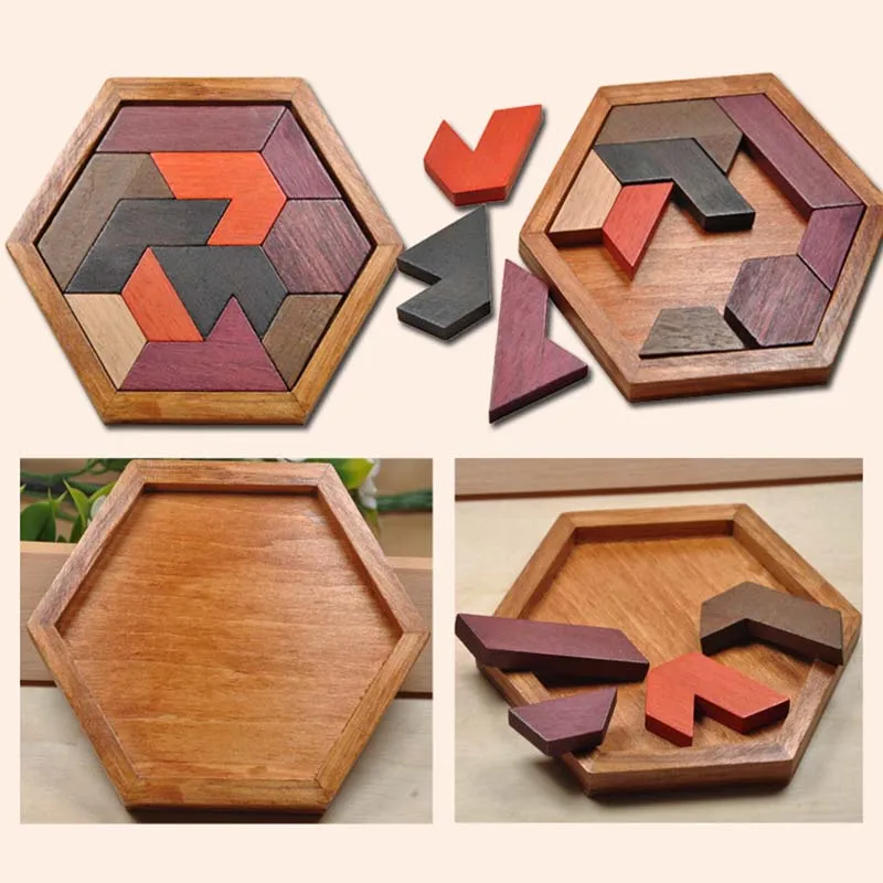 Деревянная IQ игра головоломка умный Tangram головоломка ребенок обучающая игрушка S55