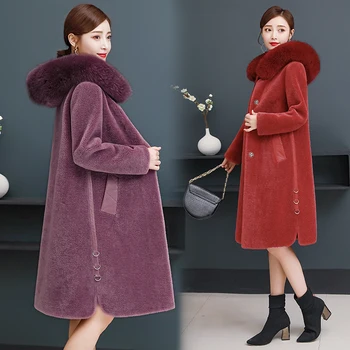 

Winter Coat Women Plus Size Fox Collar Cashmere Fur Mix Korean Wind Protection Thickened Warm Real Fur Coat Women's Trench Coat