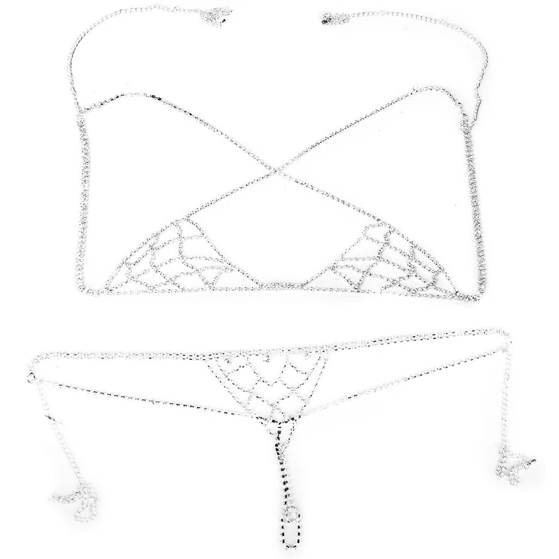 

Sexy Bikini Jewelry Rhinestone Chain Bra Lingerie Halter Top Body Chain Set