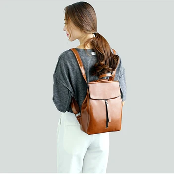 

SJB-05 women backpack 2019 Fashion new Genuine leather backpack Solid Zipper korean backpack classic Two ways
