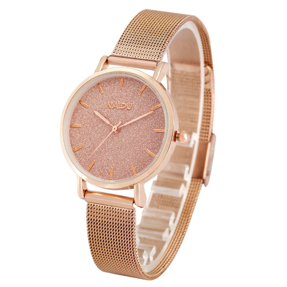 

Fashion Analog Bangle Quartz Watch Adorable Pink Dial Clock for Women Rose Gold Mesh Strap Wristwatch Relogio Feminino Bracelet