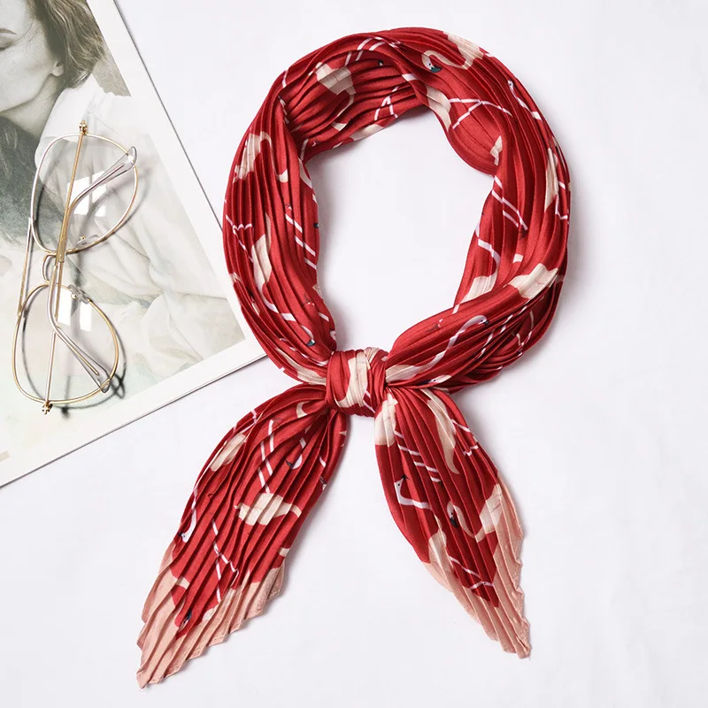 Сложенный плиссированный шелковый шарф, Изысканный Ретро Модный принт, украшение от морщин, солнцезащитный крем, дикое искусство, маленький квадратный шарф, размер 55*55 см - Цвет: 16