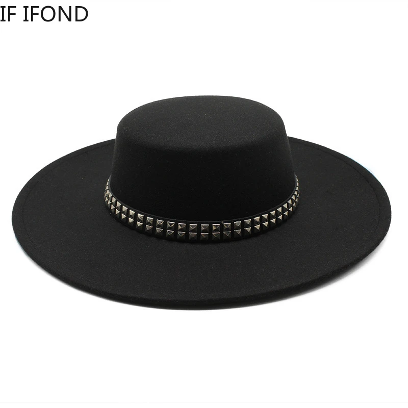 mens summer fedora hats 2022 High Quality 10CM Wide Brim Fedora Hat Vintage Classic Wool Felt Hats With Belt Decor Panama Black Formal Dress Hat blue fedora