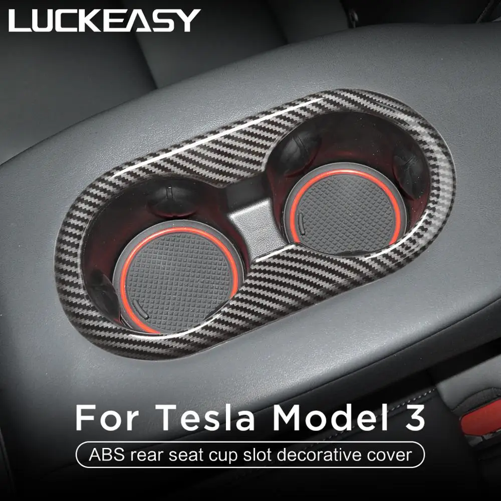 LUCKEASY Car ABS Decorate Cover For Tesla Model 3 2017-2020 Car ABS Rear Seat Cup Slot Decorative Cover