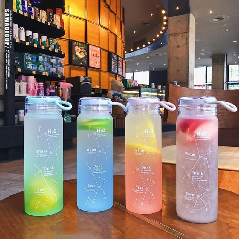 water bottle Dozzlor 1 шт Матовые прозрачные Пластик бутылка для воды с широким горлышком спорт, бутылки для питья с ручкой ремень для езды на велосипеде, для кемпинга - Цвет: water bottle