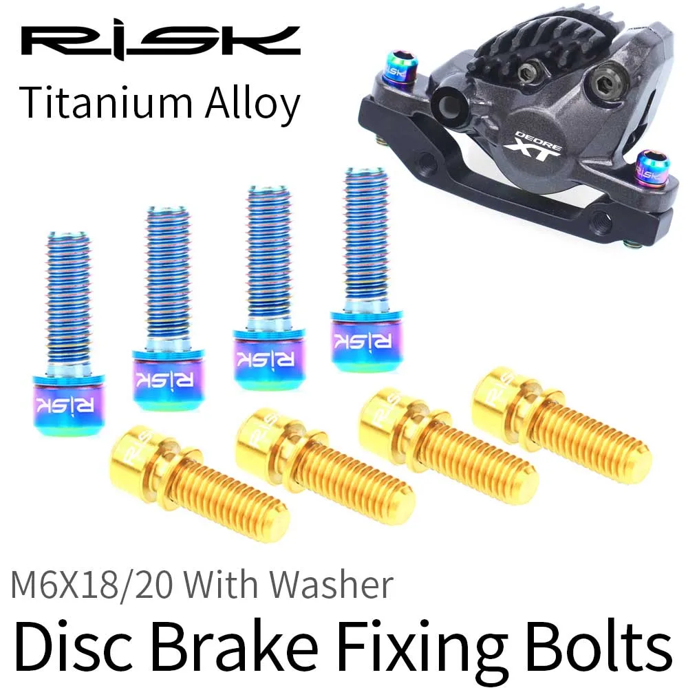 RISK 4pcs M6x18/20mm Titanium Alloy Bicycle Disc Brake Caliper Bolts