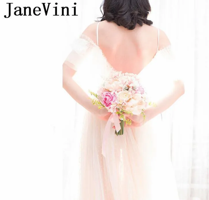 JaneVini искусственные цветы для невесты букеты Розовые Цветы Роза пион Свадебный Цветочный шар Свадебный букет невесты Рамо boda