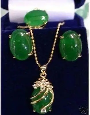 URRY6 V571 Fine Jewelry real 18KGP Fashion Cubic Zirconia Trendy %Exquisite green stone pendant Necklace ring earring | Украшения и