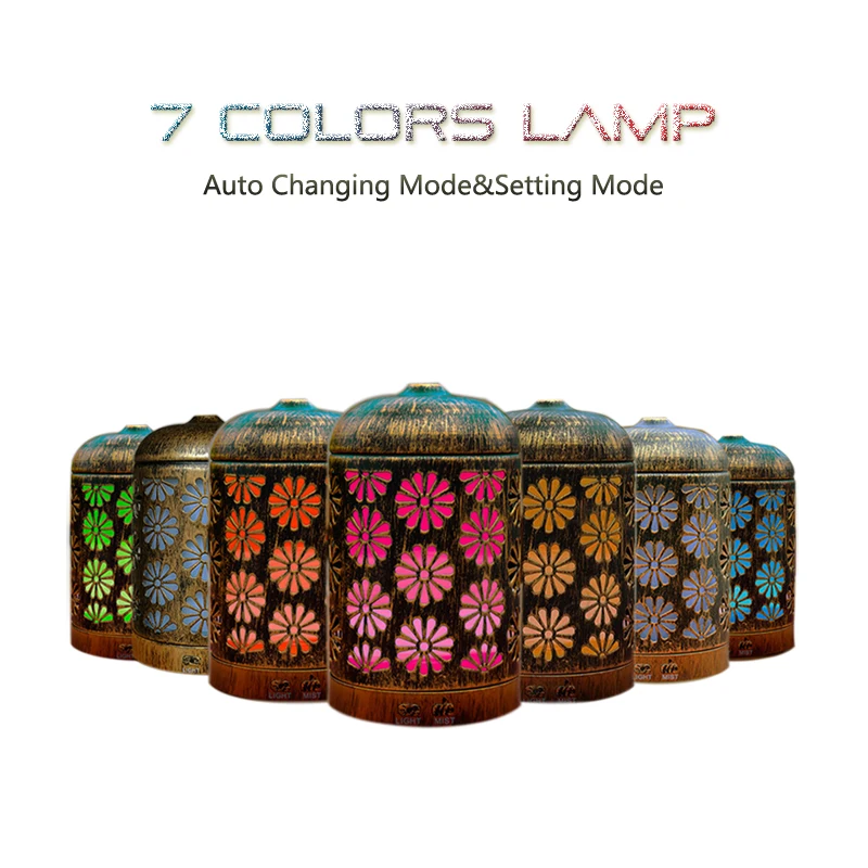 200ml Bronze Metal Air Humidifier Aromatherapy  Diffuser Mist Maker 7 Color Auto Change Lamp color  Essential Oil Humidifier