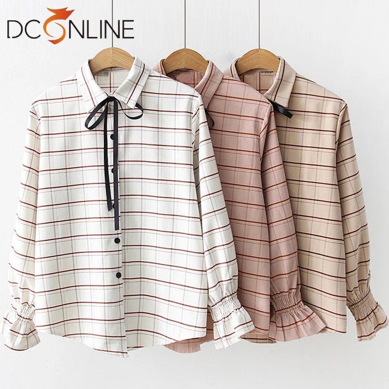 

Loose Plaid Blouse Plaid College Blouses Shirt 2019 Preppy Style Long Sleeve Casual Women Blouse Shirt Office Lady Top