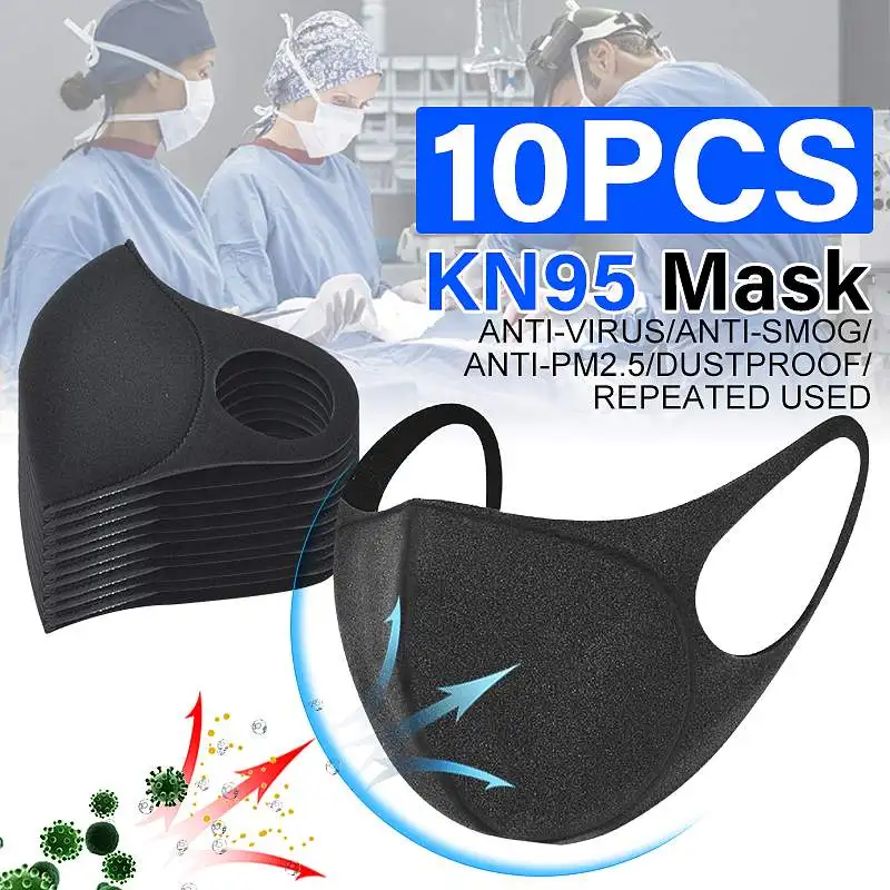 

10Pcs N95 Face Mask Sponge Black Breathable Mouth Mask Reusable Anti Pollution Face Shield Wind Anti Haze Bacteria FPP2 PM2.5