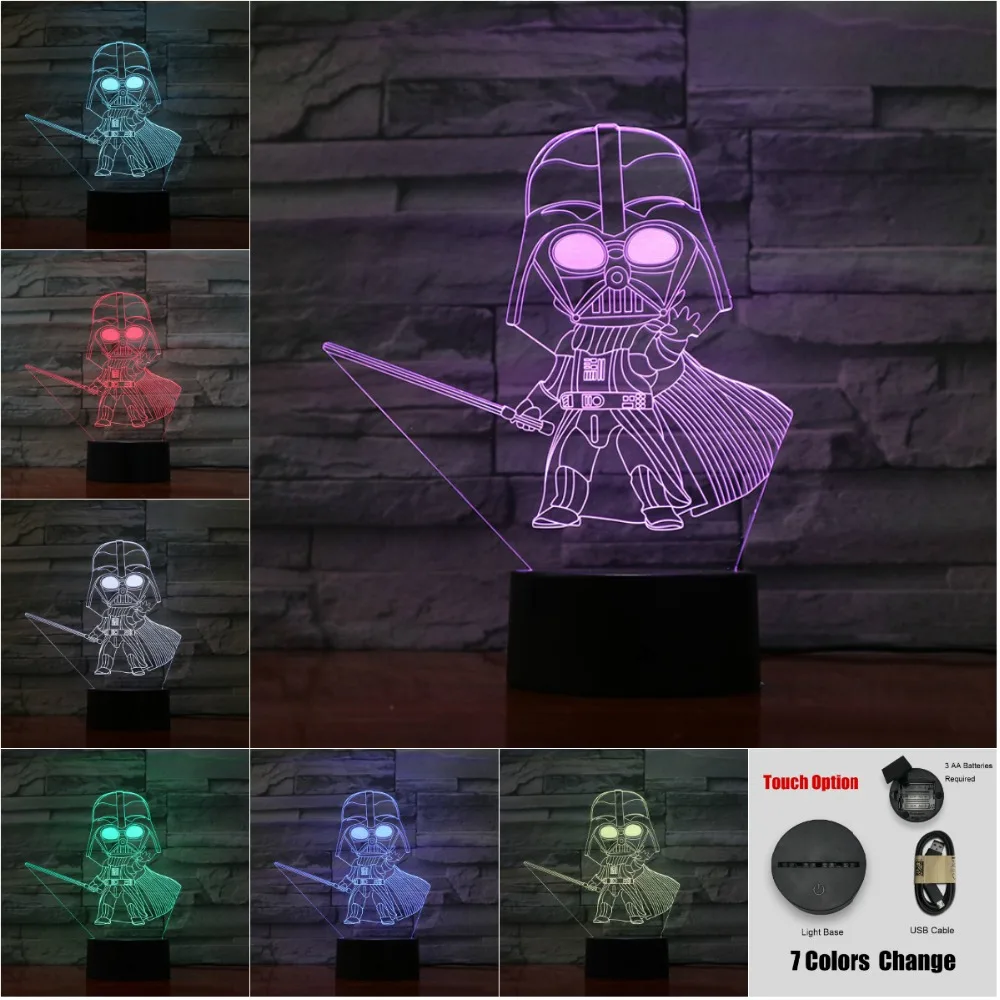 Звездные войны мультфильм 3D лампа ночник многоцветный детский светильник Настольная Рождественский подарок светодиодный USB сенсорный вариант или акриловая пластина