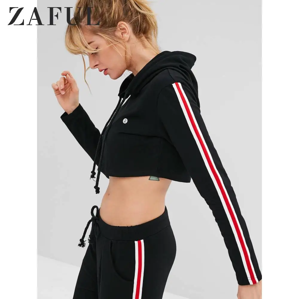 ZAFUL лидер продаж женский спортивный пуловер в полоску на завязках сбоку Осенний