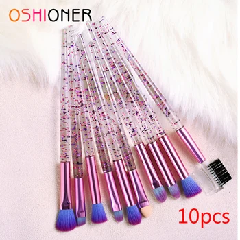 

10pcs Handle Makeup Brushes Set Eye Lip Brush Powder Eyeshadow Brush Beauty Quicksand Transparent Acrylic Makeup Brush Set Tool