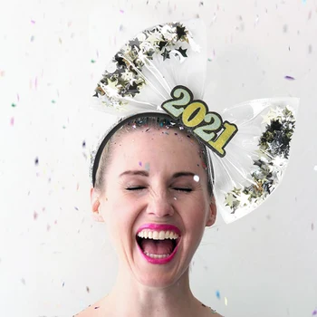 

1pcs 2021 New Year Headband Glitter Star Bow Christmas Hair Hoop Photo Props Xmas New Year Eve Party Decoration Hair Accessories