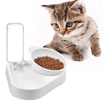 

Pet Cat Feeding Bowl No-Spill Dog Kitten Automatic Dispenser Water Food Bowl Set