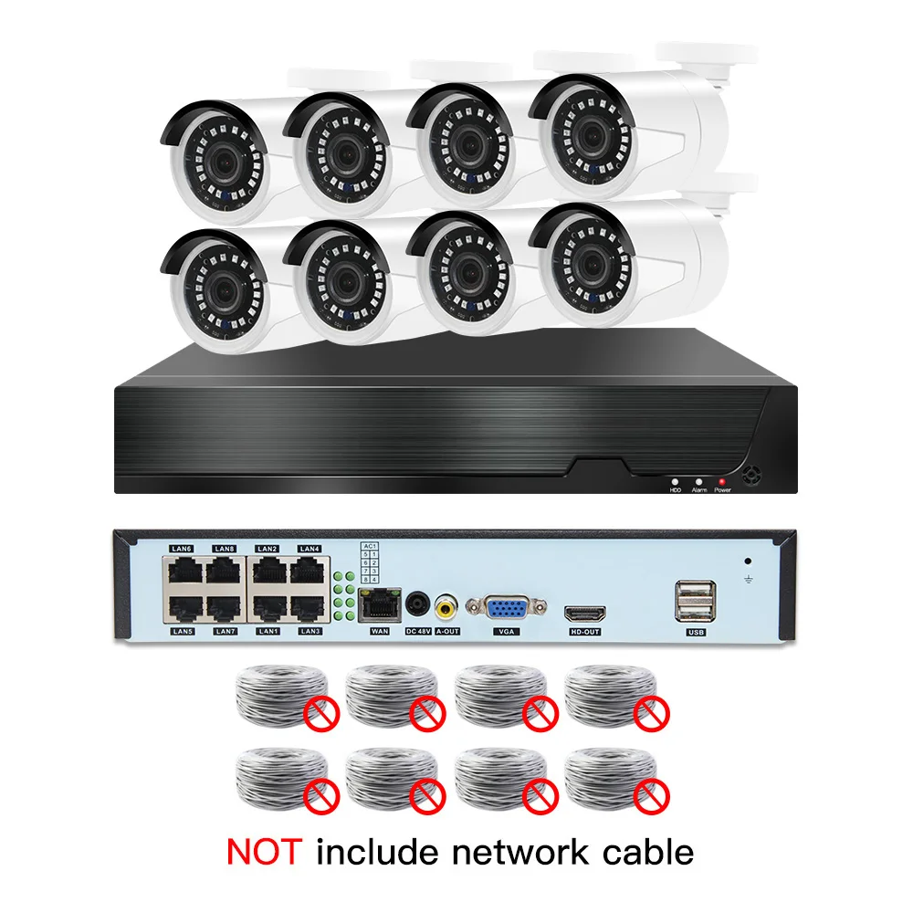 8ch 5MP POE комплекты H.265 система видеонаблюдения PoE NVR наружная металлическая водонепроницаемая IP камера сигнализация видеонаблюдения Видео P2P P6Spro - Цвет: 8cams NO cable