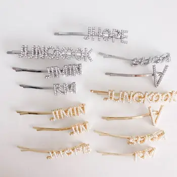 

Women Girl Metal Alloy Side Bangs Hair Clip Rhinestone Faux Pearl Kpop Members Name Letters Bobby Pins Fans Supportive Barrettes