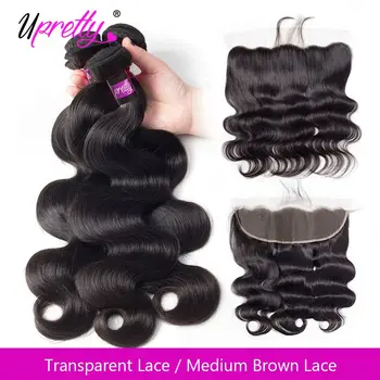 

Upretty Hair Brazilian Body Wave Bundles With Frontal HD Transparent Lace Frontal Closure Remy Human Hair 3 Bundles With Frontal