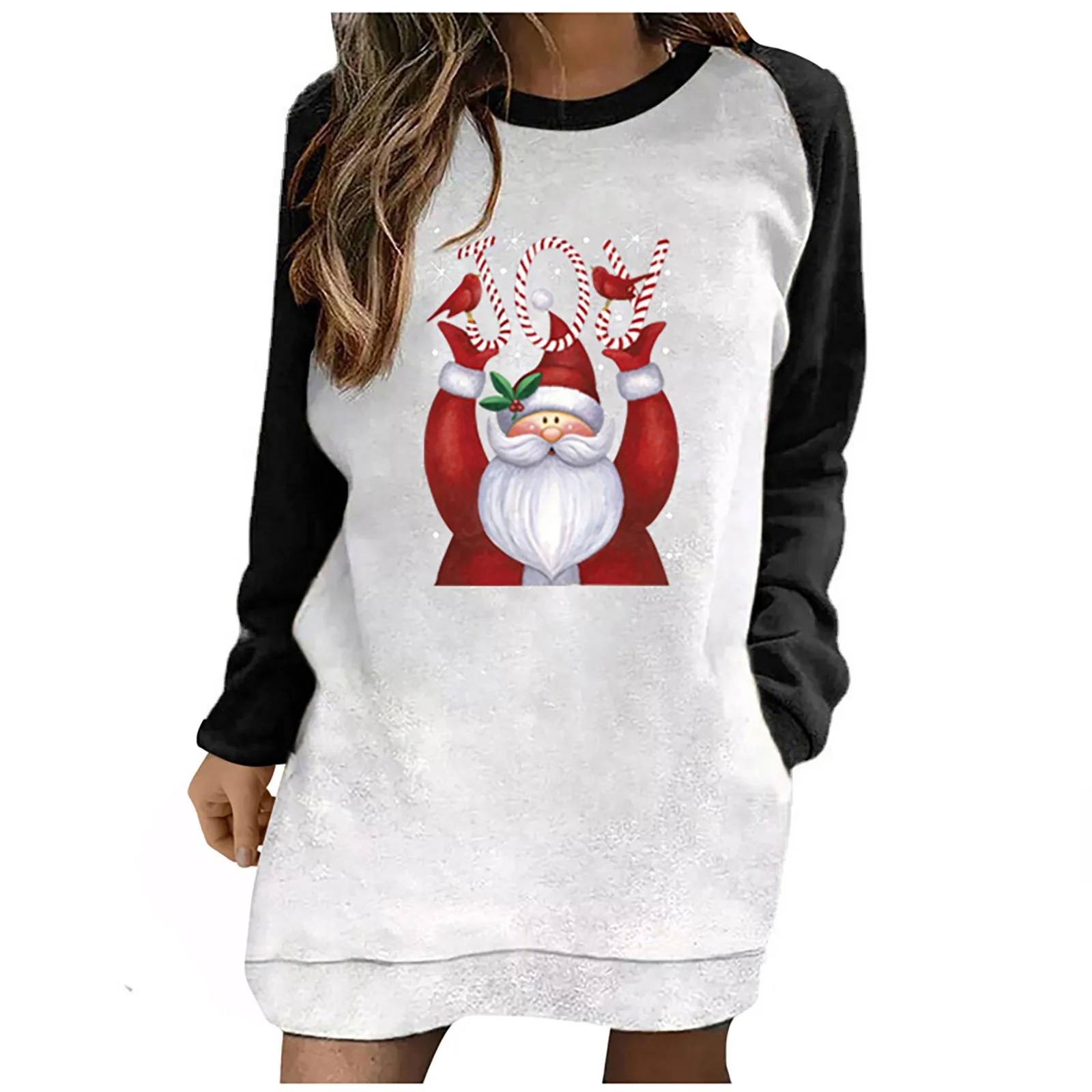 

2023 Ladies Sweater Cartoon Santa Claus Print Bag Hip Hooded Sweater Casual Christmas Sweater Fashion Autumn Winter Long Sleeve