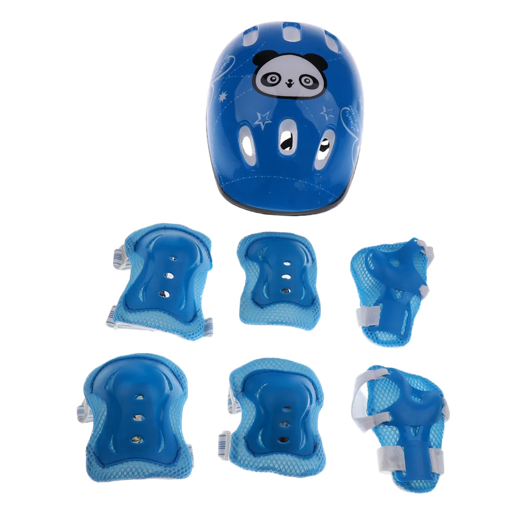 7 Pieces Kid Child Roller Skating Cycling Skateboard Scooter Helmet Knee Elbow Pad Wrist Guard Red/Blue/Pink