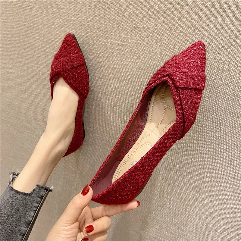 NEW WOMEN FASHION SHOES NEW STYLE BALLET FLAT COLOR RED SPRING SALE BLACK 