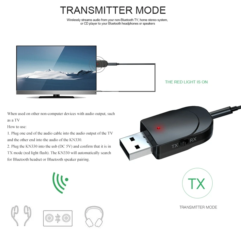 USB Bluetooth 5,0 приемник адаптер 3,5 мм AUX Стерео для ТВ ПК наушники Динамик