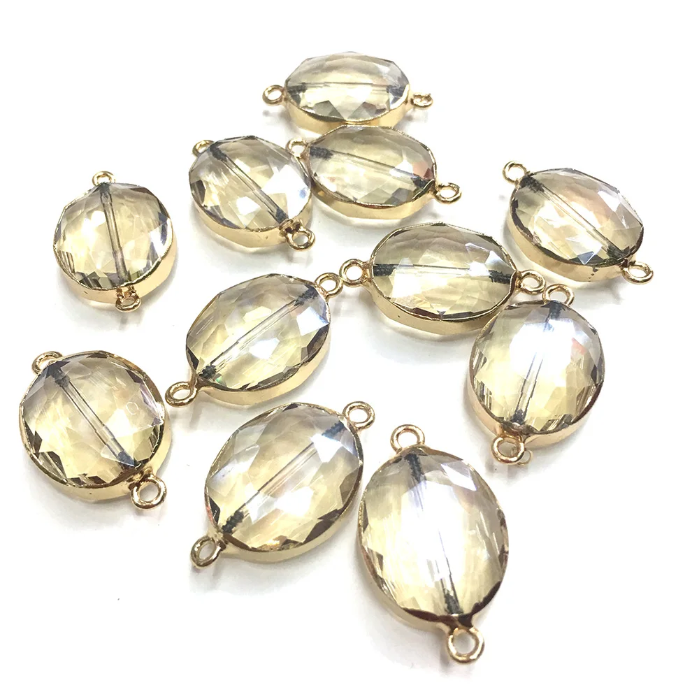 

High Quality Natural Stone Crystal Connector Egg Shape Double Hole for Jewelry Making DIY Necklace Bracelet Party Gift