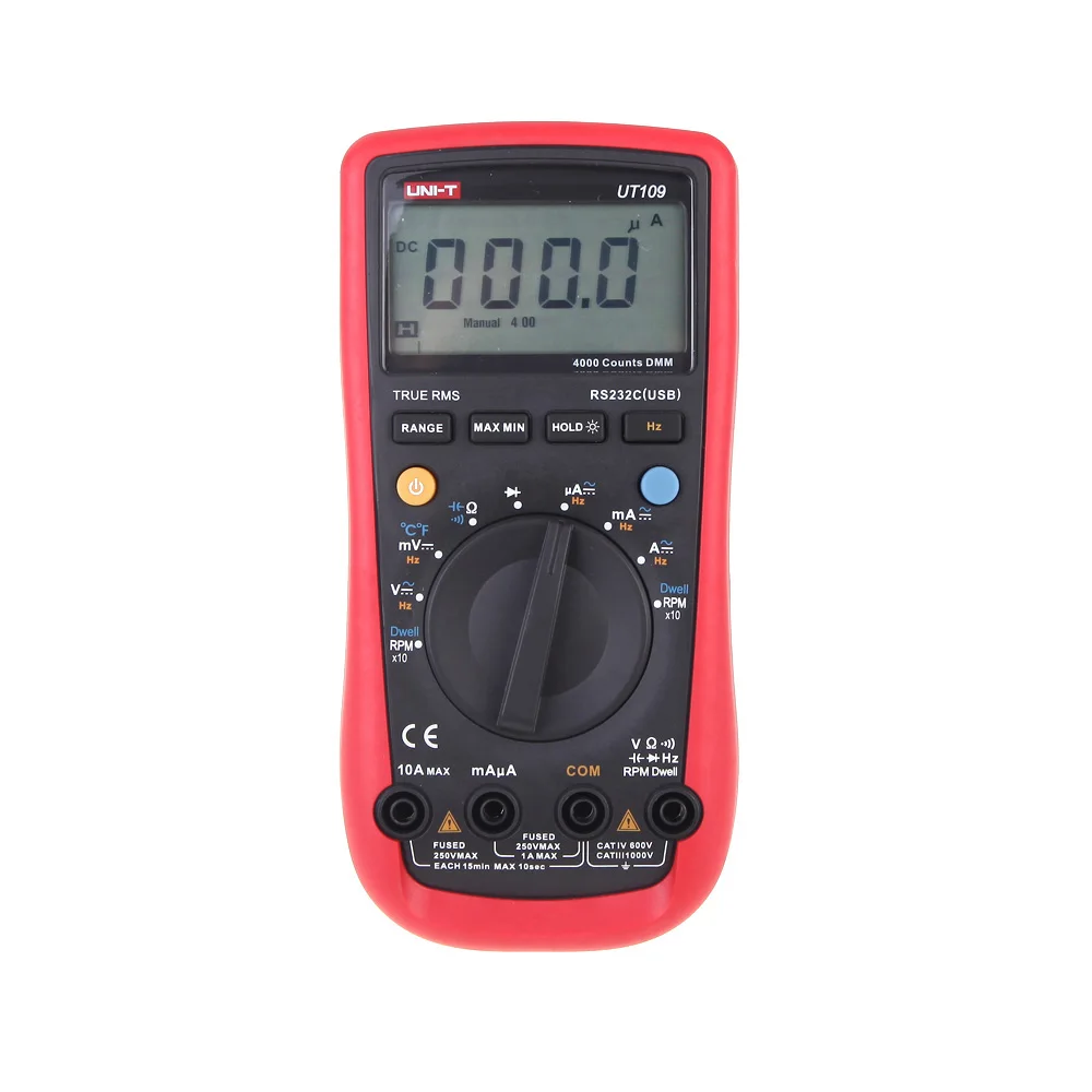 UT109 Automotive digital multimeter 4000 counts TACH DWELL RS-232 MAX//MIN RPM