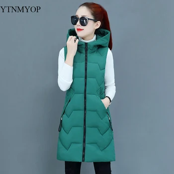 

Women's Long Vest Autumn And Winter Warm Waistcoat Sleeveless Female Jacket Green Plus Size Vests Hooded YTNMYOP