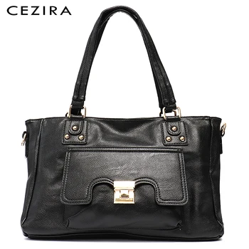 

CEZIRA Work Women Bag Large Capacity Shoulder&Crossbody Bag Flap Lock Front Pocket Handbag Vegan Leather High Quality Totebag