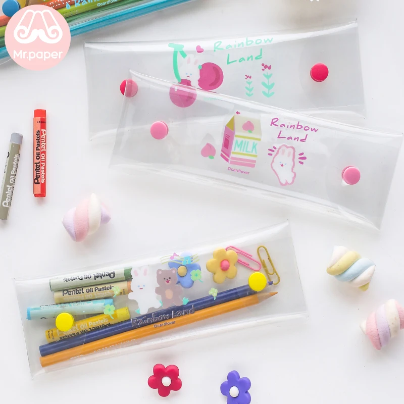 

Mr.Paper 4 Designs Cute PVC Material Rainbow Land Pencil Bags School Case Creative Rabbit Bear Student Pencil Bags for Girls