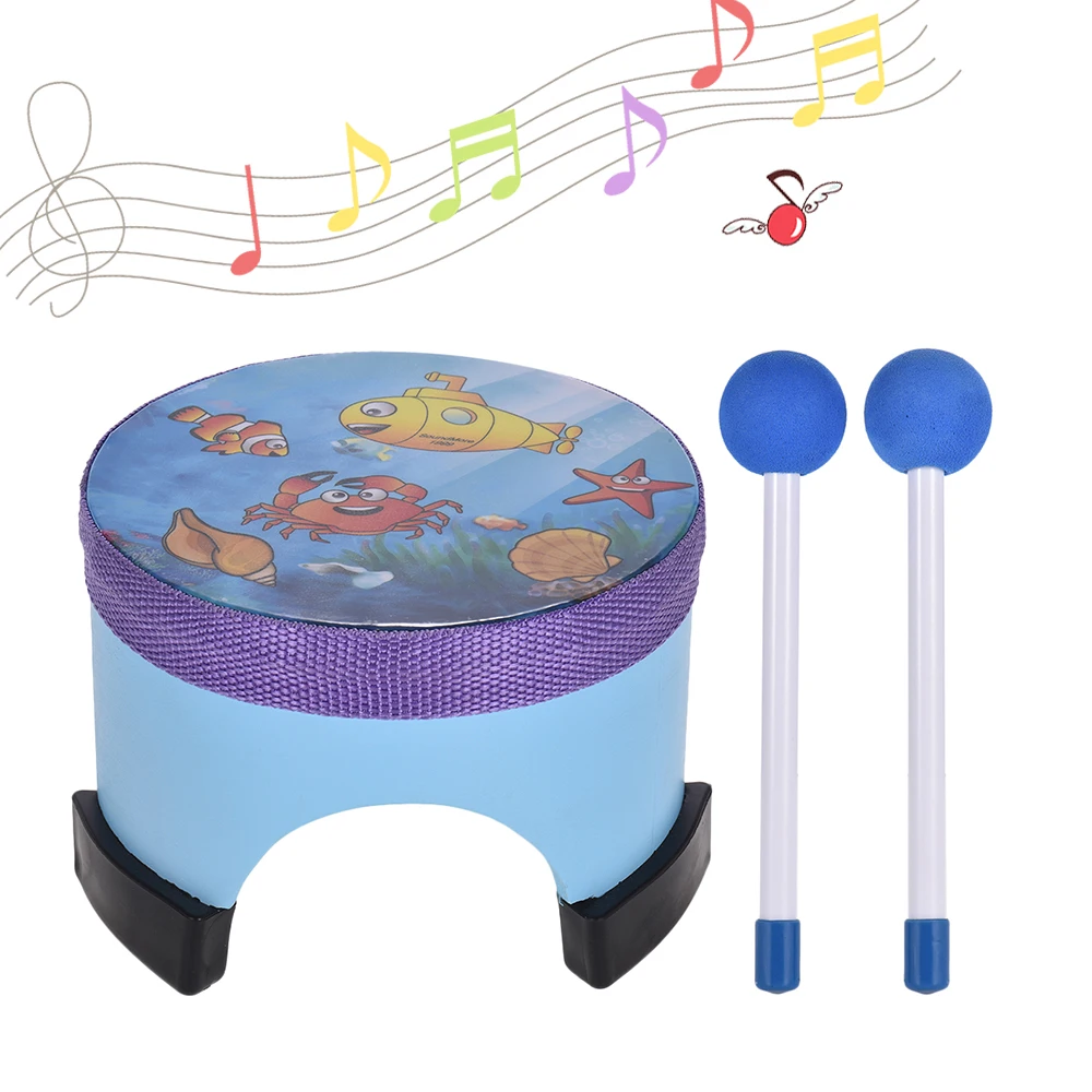 

6 Inch Cartoon Wooden Floor Drum Percussion Instrument Musical Toy for Kids Children