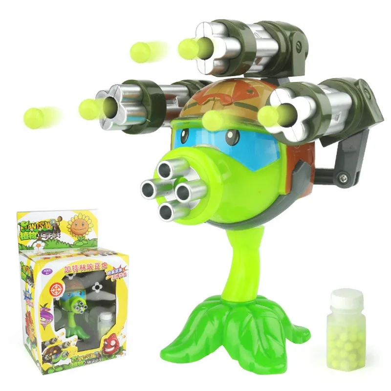 

1PCS interesting Plants vs Zombies anime Figure Model Toy 15cm Gatling Pea shooter (3 guns)High Quality Launch Toy for Kids Gift