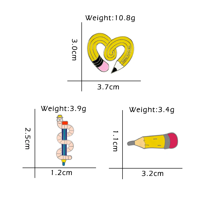 漫画アート鉛筆ブローチクリエイティブハートエナメルピンギフト