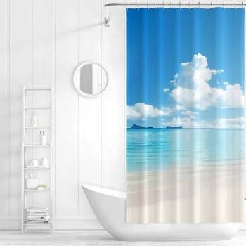 

Modern Sea Beach scenery print Shower Curtain Blue Bathroom 3D Blackout Shower curtain Large 180x200cm for bathroom Curtain