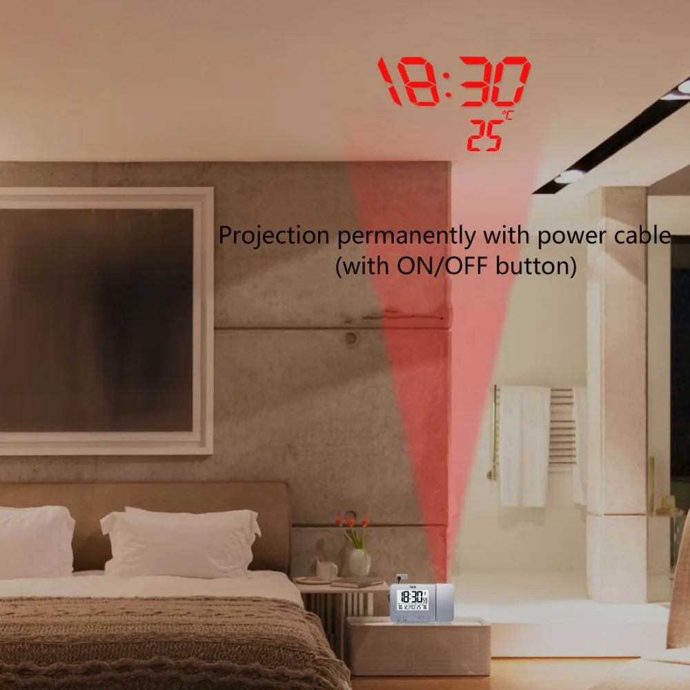  MultiFunction Projection Alarm Clock Digital Date Snooze Function Backlight Projector Desk Table Le