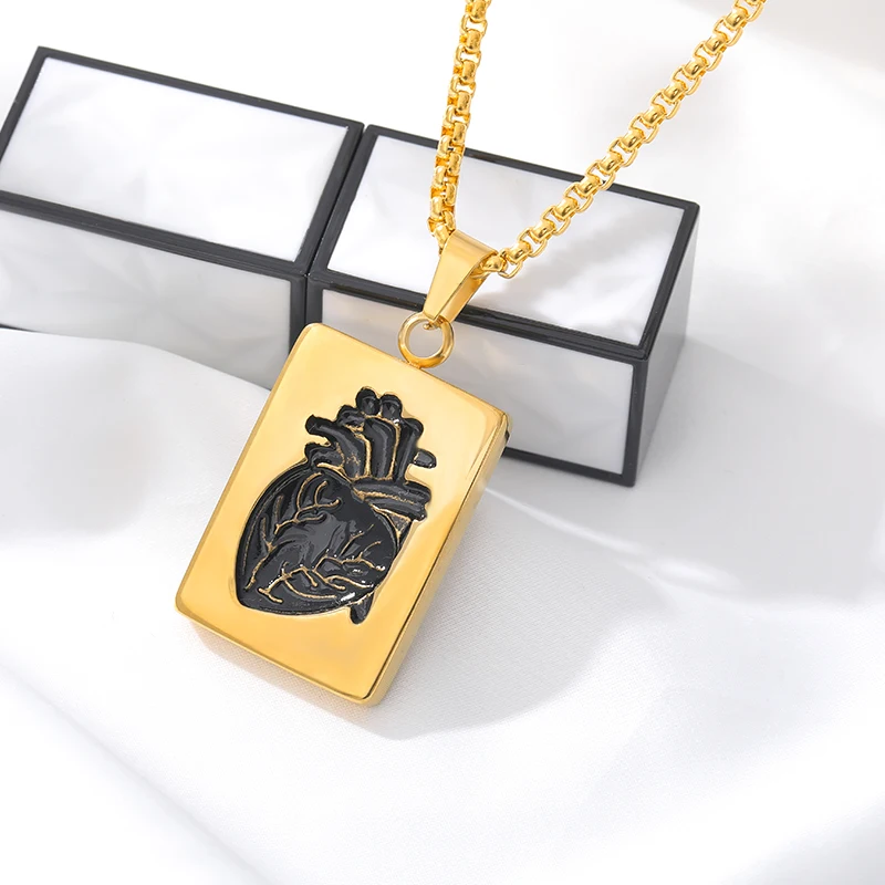 2020 Puzzel Sieraden Tale rechtoek Collares Anatomisch Hart Ketting Vrouwen Valentijnsdag подарок Rvs Hanger Collares|Ожерелья с