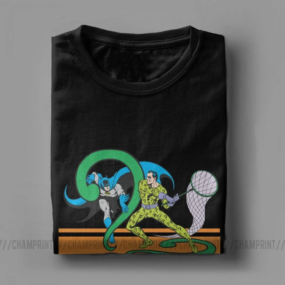 2019 Fashion Batman Fights Riddler T-Shirt Men Round Collar 100% Cotton T Shirts Short Sleeve Tees Original Clothes