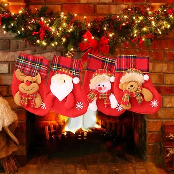 

Besegad 4pcs 3D Mini Christmas Stockings Socks Candy Pouch Bag for Home Party Xmas Tree Hanging Decorations Ornaments