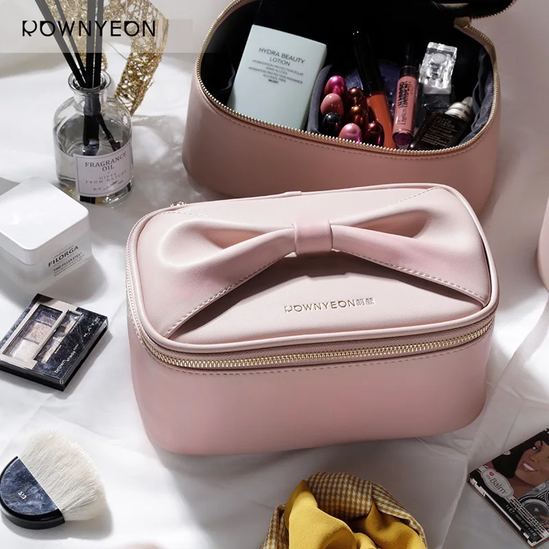 New Women Cosmetic Case Fashion Bow knot Makeup Bag Ladies Cute Leather Beauty Box Portable Travel