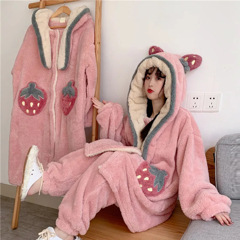 

New Style Sweet Beauty 2019 Autumn And Winter Pajamas Winter Best Friend-Outer Wear Hooded Tracksuit Two Youth Loose Nightgown