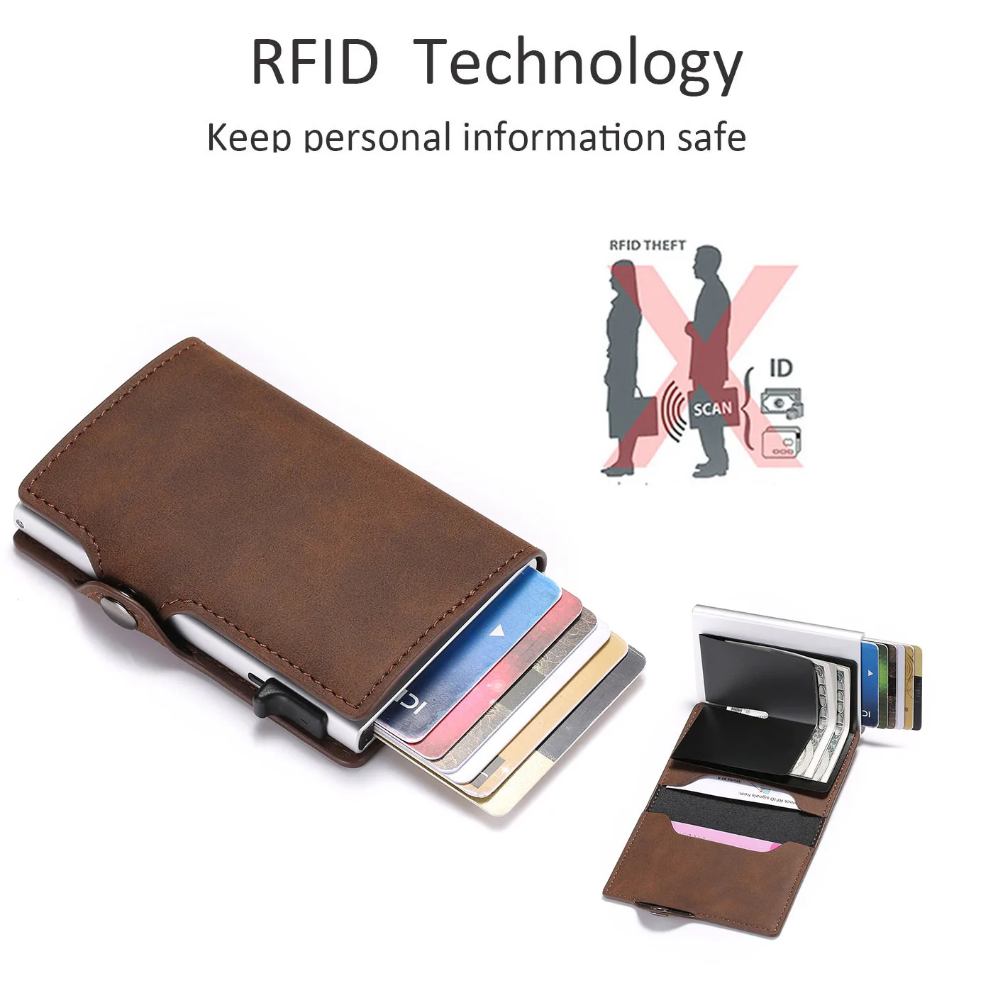 Hasp мужской кредитный держатель для карт RFID Блокировка натуральная коровья кожа Автоматический ID держатель для карт Алюминиевый металлический мужской кошелек для карт
