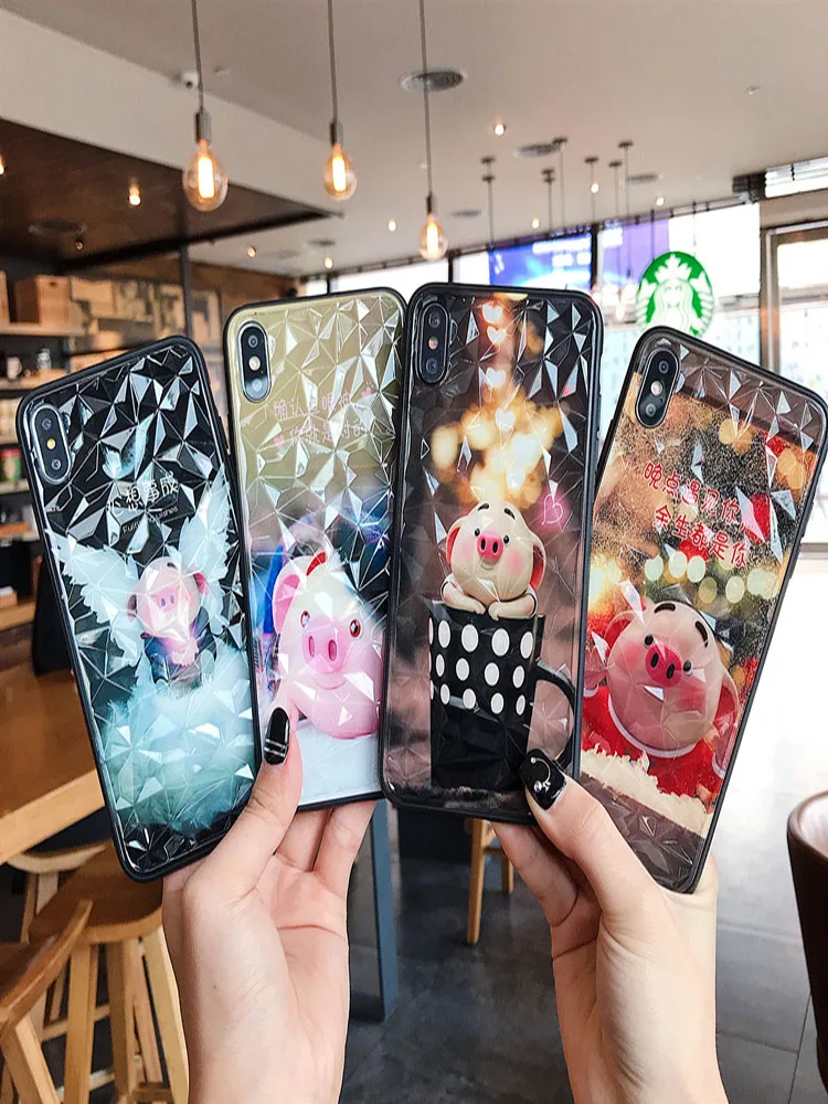 

Suitable For iPhone 7 8 6 6s Plus 3D Diamond Pattern PC Soft Phone Case For iPhone X Xs Max XR Cartoon Protective Case