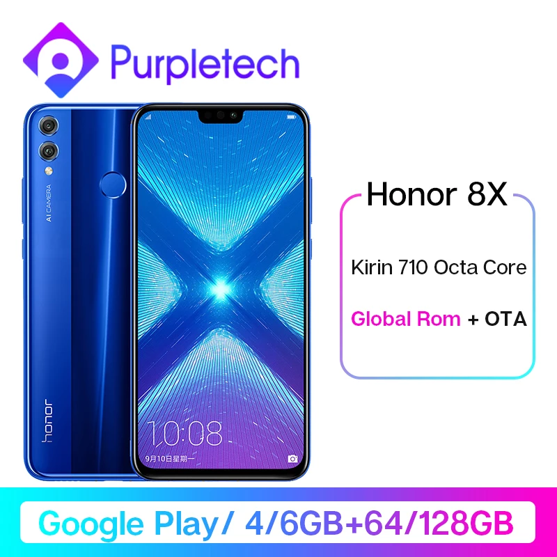 Смартфон Honor 8X8 X, Восьмиядерный процессор Kirin 710, Goolge Play, 64 ГБ/128 ГБ, 6,5 дюйма, 20 МП, двойная камера заднего вида, не 8 x, Макс., Скидка 1200 руб. /. При заказе от 9800 руб. /Промокод: newyear1200/