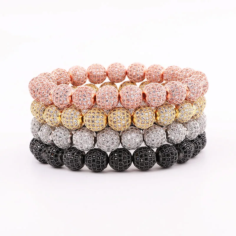 Punk Style Men Women Bracelet 10MM CZ Pave Ball Luxury Elastic Bracelet Men Women Jewelry Gift