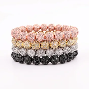 Punk Style Men Women Bracelet 10MM CZ Pave Ball Luxury Elastic Bracelet Men Women Jewelry Gift