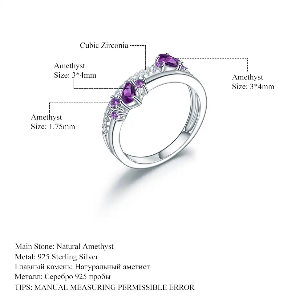 925 Sterling Silver Unisex Ring Natural Amethyst Ring for Men /& Women Birthstone Ring