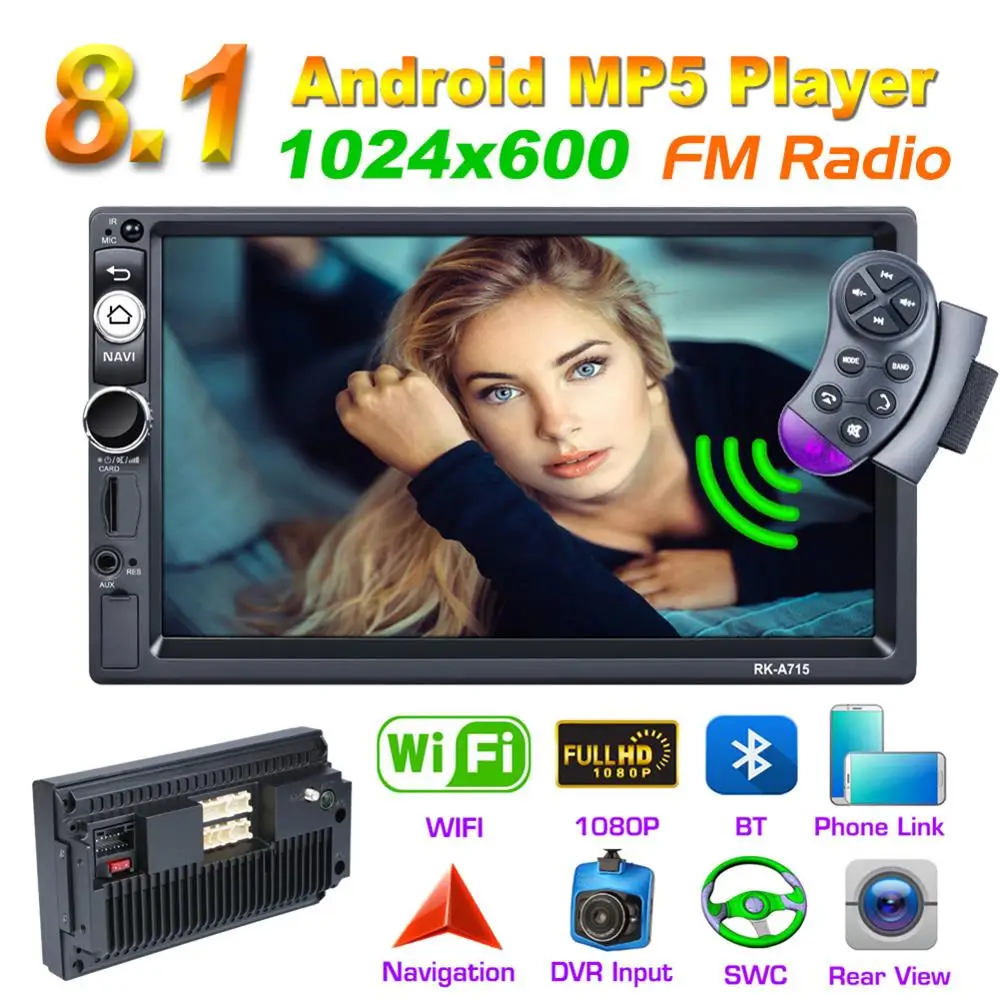 

7Inch Car Player Full HD 1080P 2DIN For Android 8.1 GPS Navigator With WIFI Bluetooth Hands-free Calls With Remote Control